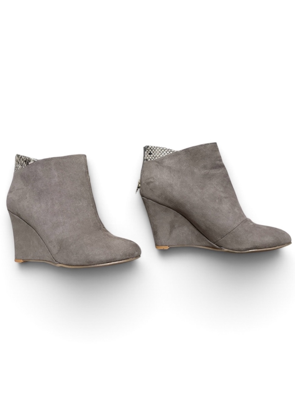 Taupe Wedge Ankle Booties with Snakeskin Accent